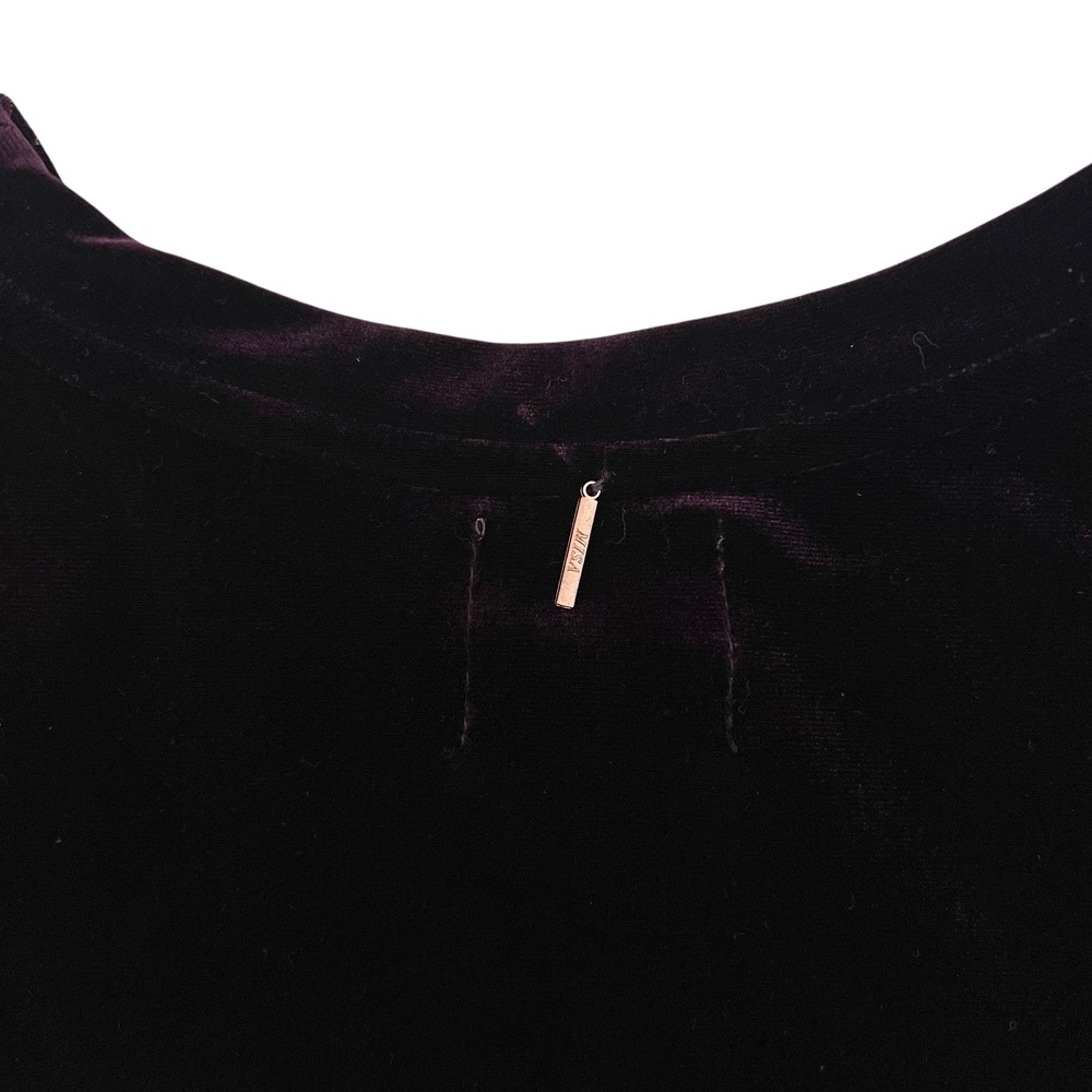 MISA Los Angeles Je T'adore Burgundy Velvet Puff Sleeve Sweatshirt Sweater SZ XS - Picture 6 of 12
